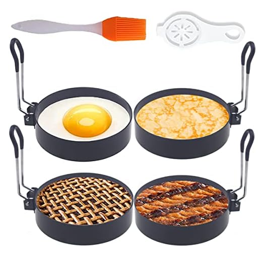 Egg Ring,4 Packs Upgrade Large 4" Egg Rings for Griddle Frying Egg,Non-stick Stainless Steel 4 Inch Griddle Egg Ring Round Egg Cooker Pancake Ring Cooking Ring for Muffin with Oil Brush Egg Separator