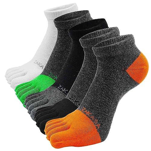 PUTUO Calcetines con Dedos de Deporte para Hombre: Calcetines Tobilleros de Correr Hombre calcetín Dedos Separados de Algodón Cortos Deportivos Transpirables 5 para 43-46