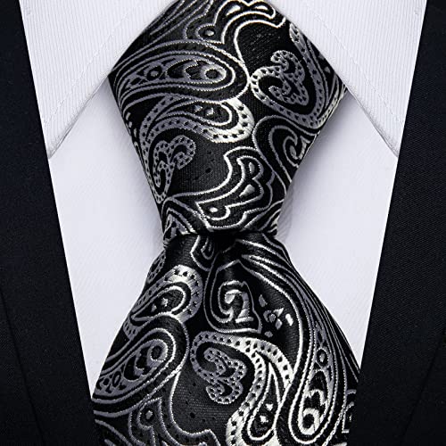 Image of DiBanGu Mens Paisley Tie Set Silk Woven Jacquard Necktie and Pocket Square Cufflinks Gift Set for Wedding Bussiness