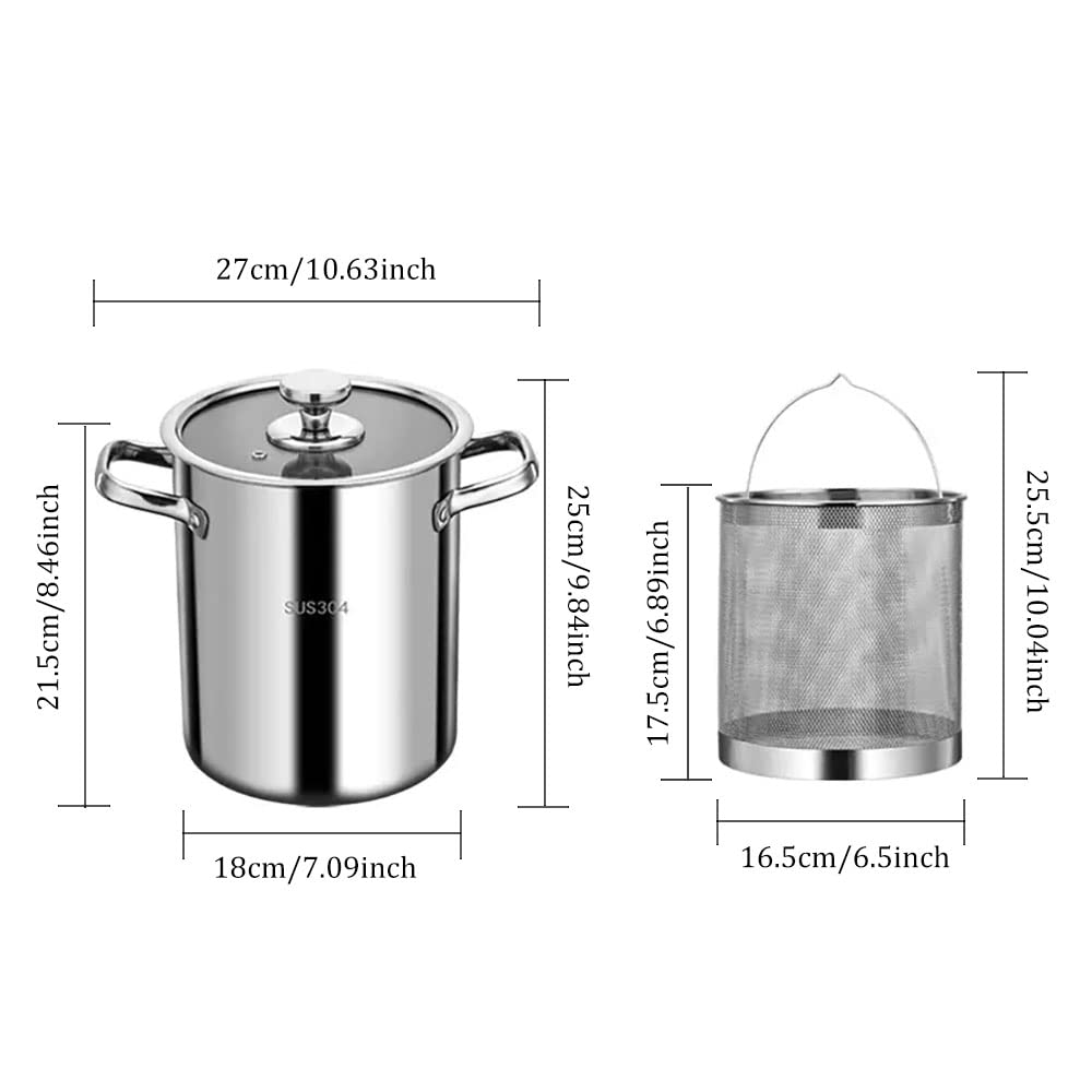 304 Stainless Steel Deep Fryer with Oil Strainer Basket & Thermometer, 169 Oz Deep Fryer Pot Kitchen Tempura Small Deep Frying Pot for Tempura chips, Fries, Fish, and Chicken
