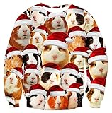 Picture of RAISEVERN Ugly Christmas Sweater for Men Women Funny Xmas Guinea Pig Sweatshirt Holiday Festive Long Sleeve Winter Santa Claus Hat Top Red