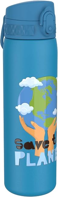 Ion8 Leak Proof Slim Water Bottle, Stainless Steel, SavethePlanet, 600ml (20oz)