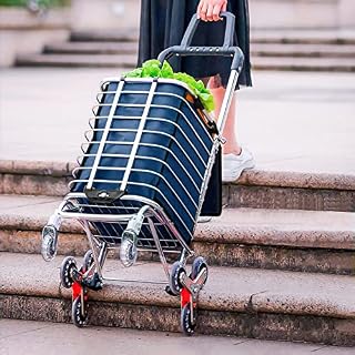 Shopping Trolley 8-Wheel Stair Climbing Utility Push Cart Folding Large Shopping Cart with Front Swivel Wheels Removable Waterproof Bag Aluminium Alloy Frame