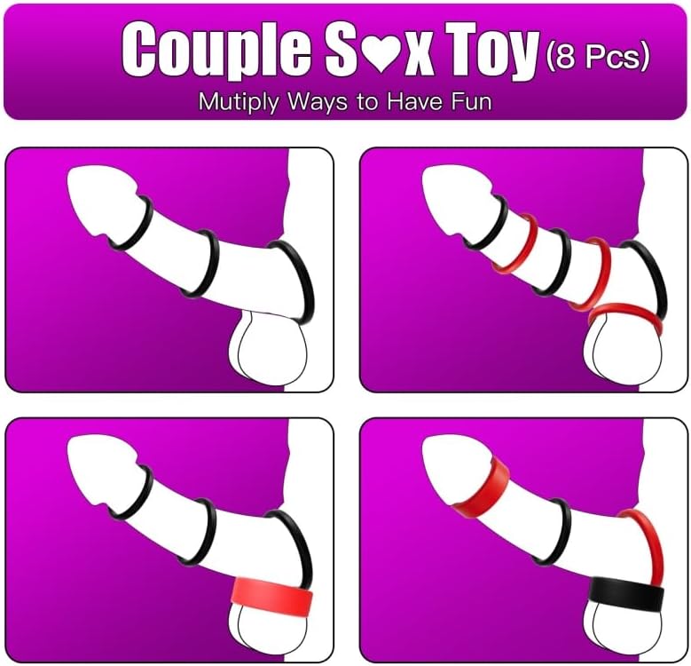 8 Pcs Penis Ring Set Sex Toys for Men, Medical Grade Silicone Cock Rings Penis Sleeve Cockrings Cock Sleeve Male Sex Toy for Erection Enhancing, Adult Sex Toys for Couples Better Sex Toy