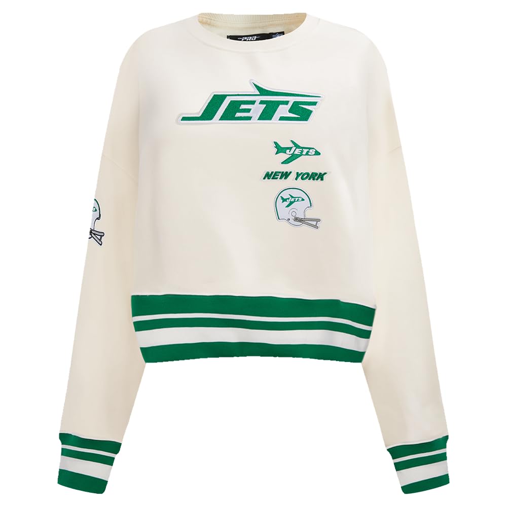 Pro Standard Womens NFL New York Jets Retro Classics Crewneck Sweatshirt Eggshell/Kelly Green L