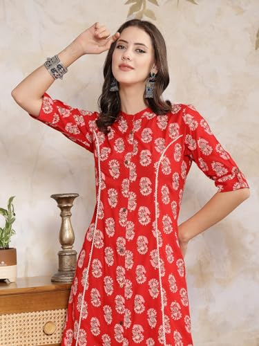 Image of Stylum Women's Pink Floral Printed Rayon A-Line Kurta
