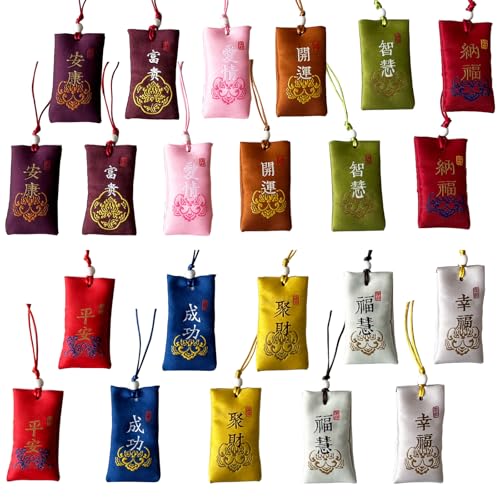 22 Pièces Japonais Porte Bonheur Amulette, Amulettes Japonaises, Sac de Bénédiction Charme Chinois, Sac de Bénédiction, pour Pot, Miroir de Voiture, Porte