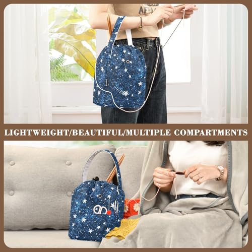 Image of Tatenale Crochet Bag Yarn Bag Knitting Project Bag with Pockets and Handle Portable Yarn Storage Organizer Tangle Free 8.3x11 InchDark Blue Star33