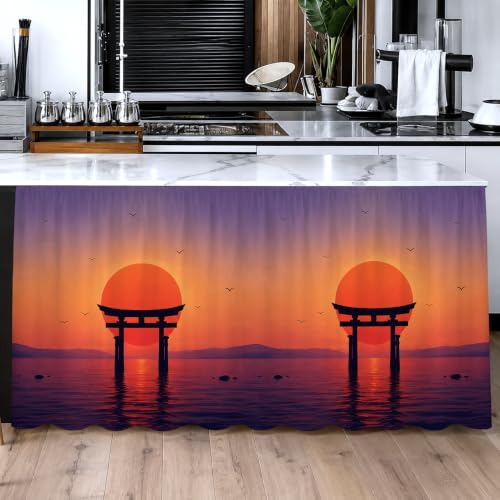 Image of Kitchen Curtains for Sink | Premium Printed Under-Sink Skirt for Kitchen Counter | Washable & Dustproof Rod Pocket Curtain | Home & Cooking Theme Decor (150cm x 70cm) (Japan Gate)