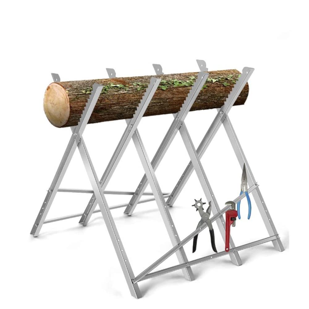 YIMING Chevalet de Sciage Pliable en Acier Chevalet Sciage avec 4 Supports de Bois Dentelés pour Tronçonneuse ou Scie à Main Charge Jusqu'à 100 kg