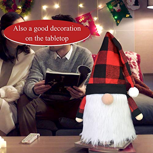 Hongsome Gnome Christmas Tree Topper Plaid Hat,23.6Inch Large Buffalo Check Xmas Santa Scandinavian Gnomes Plush Swedish Tomte Decoration,Christmas Tree Toppers For Holiday Home Décor Toy Red&Black #TOP4