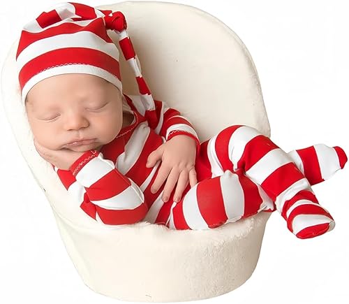 Vista 125 de Ropa de Navidad para recién nacido, accesorios para sesión de fotos, ropa de ganchillo, pantalones de sombrero rojo de Papá Noel, accesorios