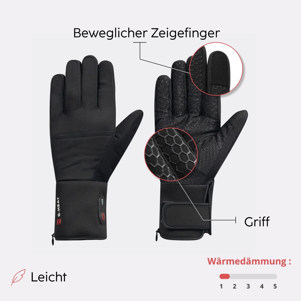 G-HEAT - Dünne beheizbare Handschuhe - Gemischte Handschuhe - Flexibel und vielseitig - Sensitiv - Taktil - Verwendung: Sport, Arbeit, Wellness - Lieferung mit 1 Paar Batterien und Ladekabel.