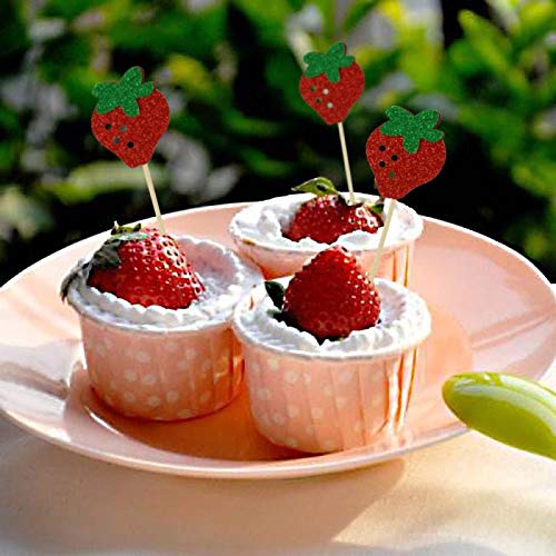 Strawberry Cupcake Topper Baby Girl Berry Theme Birthday Party Cake Decoration-Pack Of 24 #TOP3