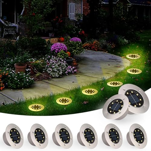 TOSHIN Lumière Solaire Extérieur, 8 Pièces Lampe Solaire Au Sol Jardin, 8 LED Etanche IP65 Spot Solaire Extérieur Encastrables Éclairage pour Chemins Pelouse Terrasse Cour Piscine, Blanc Chaud