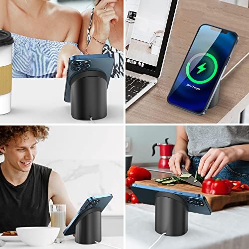 Tech MD Aluminium Adjustable Desktop stand compatible with MagSafe chargercharger not includedfor iPhone 12/13/Pro/Mini/Max (MagSafe Premium Dock Black)