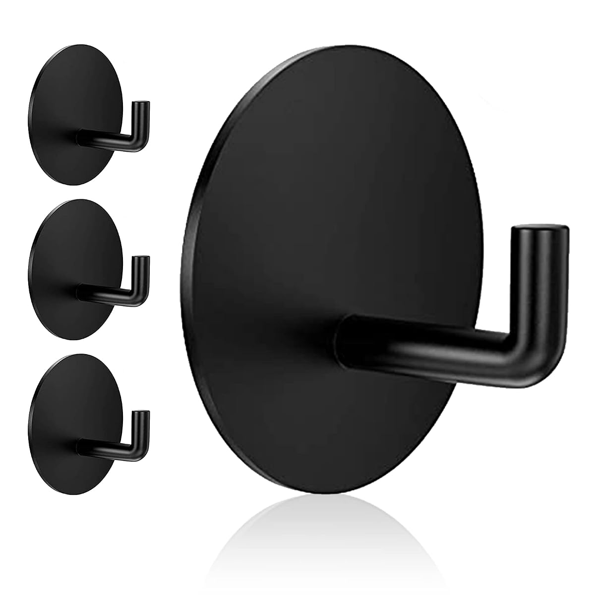 Rise age Heavy Duty Waterproof Adhesive Hooks, Stainless Steel Black, 4 Pcs, 6
