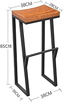 Vista 3 de YokIma Vintage Solid Wood High Stool Bar Stool Kitchen Breakfast Chair Counter Stool Wrought Iron Legs + Square Curved Seat Design Counter Barstool