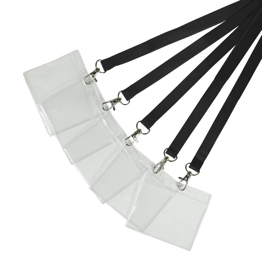 Pack of 50 Black Lanyards with PVC Card Holder for ID Cards, Name Badges, and More - Durable Breakaway Black Neck Strap Suitable for Everyday Use