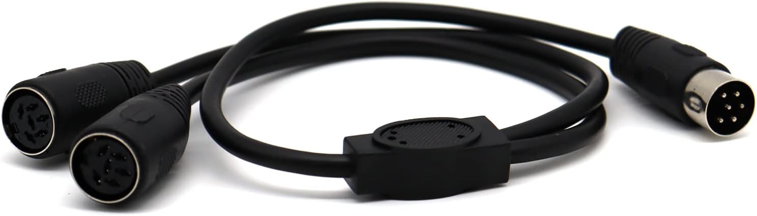 LOKEKE 6 Pin DIN Extension Splitter Cable, 6 Pin DIN MIDI Male to 2 6 Pin Din Female Cord Wire Audio Socket for Microphone Amplifiers(6Pin to 6Pin)