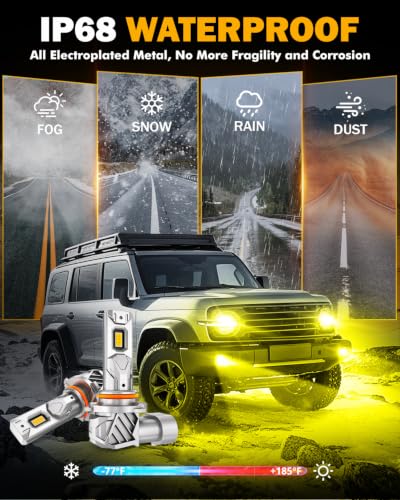 Image of Auxbeam 2026 Q11 Series 9005 H10 Fog Lights Yellow Powersport Light 16000LM | 500% brighter, all in one metal, built in copper tube, fanless quiet, cordless, plug and play, 3000k golden yellow, wide view