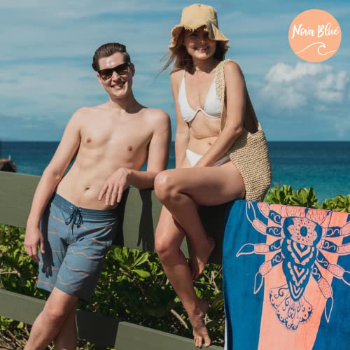 Nova Blue Lobster Beach Towel (34 X 63) - Solid Color Beach Towel Made From 100% Cotton – Coral Stripe Large Beach Towel With Tropical Design – Extra Large, Xl Beach Blanket #TOP4
