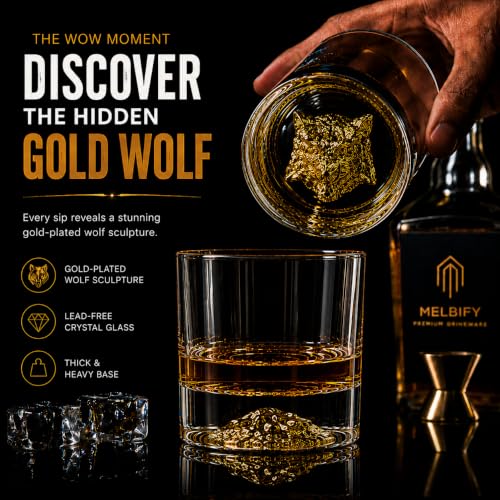 Image of Melbify Gold Wolf Whiskey Glass Gift Set | 2 pcs Set | 300 ml | Premium Packing | Gift Box | Gold-Bottomed | Imported | Luxurious | Ideal for Wedding Gifts, Anniversary, VIP and Corporate Gifts