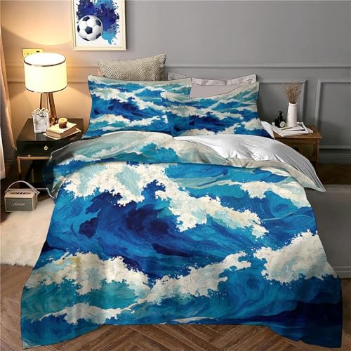 Parure de lit vagues océaniques housse de couette microfibre 200x200cm