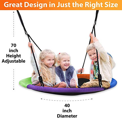 40" Saucer Tree Swing for Kids Outdoor with Straps - Round Outdoor Swings for Swingset - Large Tree Swings for Children with Hanging Kit - Heavy Duty Children Disk Swing for Outside