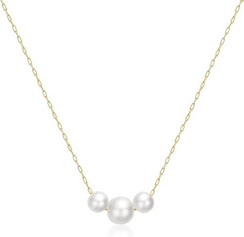Miniatura 9 de TOBENY Pearl Necklaces for Women 14k Gold Plated Handmade White Pearl Choker Necklace Dainty Small Tiny Beaded Pearl Strand Chain Necklace Delicate