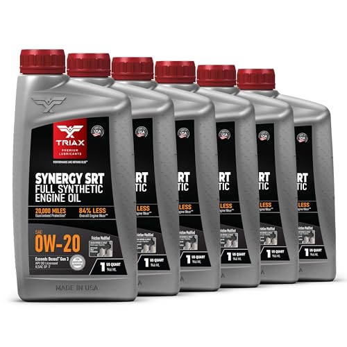 TRIAX Synergy SRT 0W-20 - Full Synthetic, Friction Modified Engine Oil - 20K Miles, API SP Licensed, 3x Wear Protection - Nano Boron and Moly Friction Modified (6 Quart Pack)