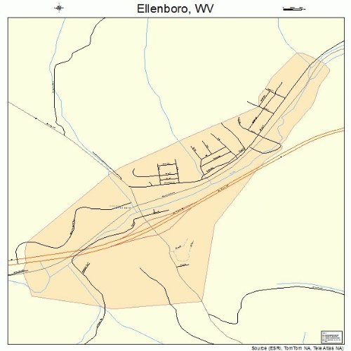 Large Street & Road Map of Ellenboro, West Virginia WV Printed poster