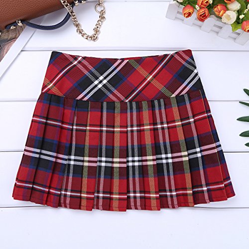 inhzoy Kids Girls' Tartan Plaid Billie Kilt Mini Skirt Schoolgirl Cheerleading Costumes Uniform Scottish Skort Red 12 - Thumbnail 6