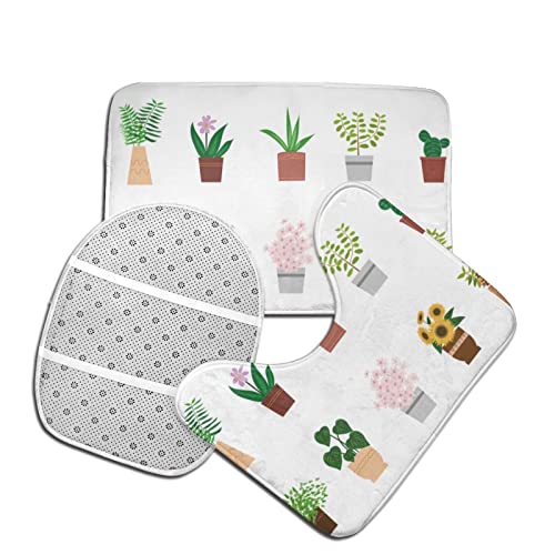 DIRYKILP Badematte + Konturmatte + Toilettendeckelbezug, süße Pflanzen 3 Stück Badematte Set, mit rutschfester Klebeunterseite – Bild 5