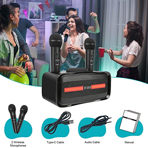 Karaoke Machine for Adults and Kids with 2 Wireless Microphones, Portable Bluetooth Karaoke Microphone Adjustment Singing Karaoke PA Speaker System for Home Party, Outdoor Party, Meeting, Wedding - Image 8