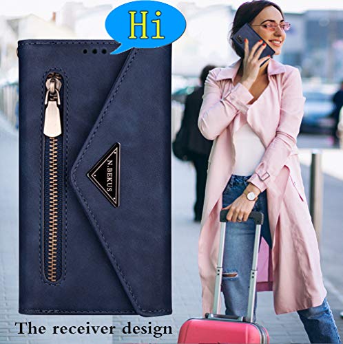 Harsel Galaxy Note 10 Plus Case Cover Zipper Wallet Case For Women/Girl,Flip Folio Purse Leather Crossbody Case With Card Holder Shoulder Strap Shockproof Samsung Note 10 Plus Lanyard Phone Case Blue #TOP7