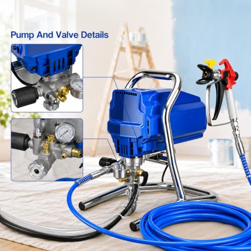1800W Airless Paint Sprayer 3000 PSI de alta presión con manguera 5M, recubrimiento eficiente sin adelgazamiento para paredes exteriores interiores del hogar, herramienta de pintura compacta de bricol