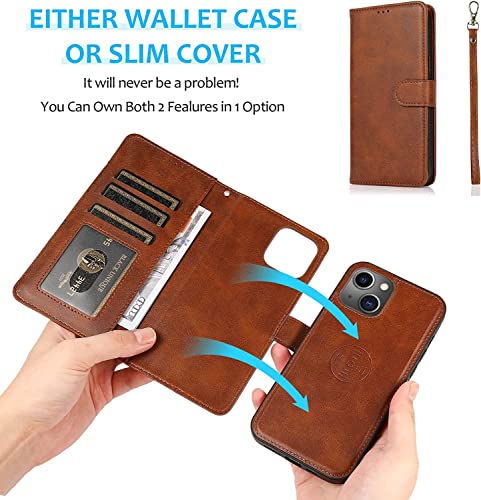 Étui iPhone 14 Pro Max portefeuille cuir amovible marron