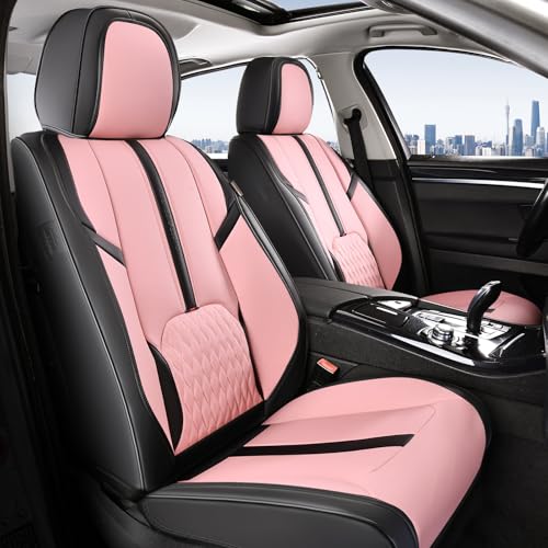 Coverado Seat Covers for Cars, Automotive Seat Covers for Front Seat, Leather Car Seat Covers, Waterproof Car Seat Protector, Universal Car Seat Cushions Fit for Most Cars SUV Trucks (Black&Pink)