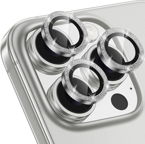Image of CLITZ for iPhone 16 Pro /16 Pro Max Camera Lens Protector Bling Individual Metal Glitter Ring 9H Hardness Scratchproof Protector, Stylish Phone Accessories, Case Friendly (Titanium grey Glitter)