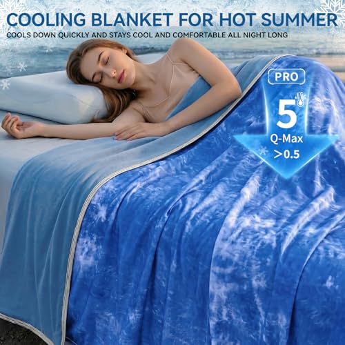 Image of Guohaoi Cooling Throw Blanket for Hot Sleepers, Full Size 60''x90'' Lightweight Breathable Summer Bed Blanket for Couch, Arc-Chill Q-Max >0.5 Cool Fiber,Lightweight Tie Dye Blanket Blue