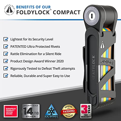 Foldylock Compact Folding Bike Lock - Award Winning Patented Lightweight High Security Bicycle Lock - Heavy Duty Anti Theft Smart Secure Guard With Key And Case For Bikes Or Scooter - 85 Cm #TOP1