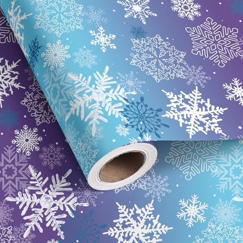Vnaaem Winter Snowflake Birthday Wrapping Paper Roll for Kids Boys Girls - Blue Purple Snowflake Design Gift Wrap for Holiday Party DIY Crafts Christmas Baby Shower (Total 28.5 sq.ft)