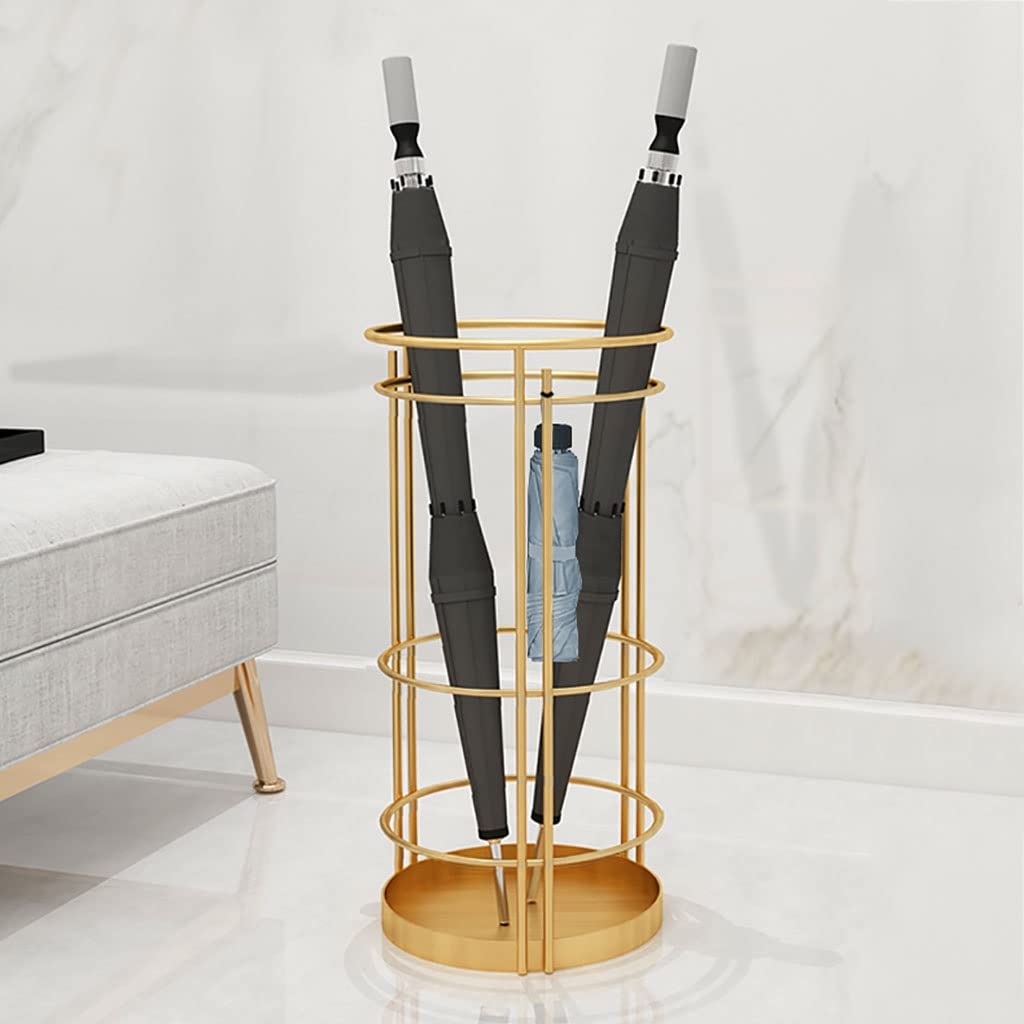 DFGHNBVC Modern Metal Umbrella Stand - Round Holder Rack For Hallway, Indoor Use, Featuring 3 Hooks, Perfect For Long Short Umbrellas - Stylish Umbrella Nizer
