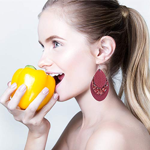 Leather Earrings For Women Leather Dangle Earrings Lightweight Leather Teardrop Earrings Layered Earrings For Women 8 Pairs #TOP4