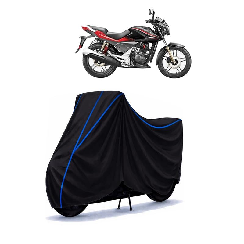 Image of Hero CBZ Xtreme Bike Cover Water Resistant Universal Motorcycle Rain | Heavy Duty UV Protection, Dust, Scratch Indoor Outdoor All Weather with Black Blue Piping Elastic