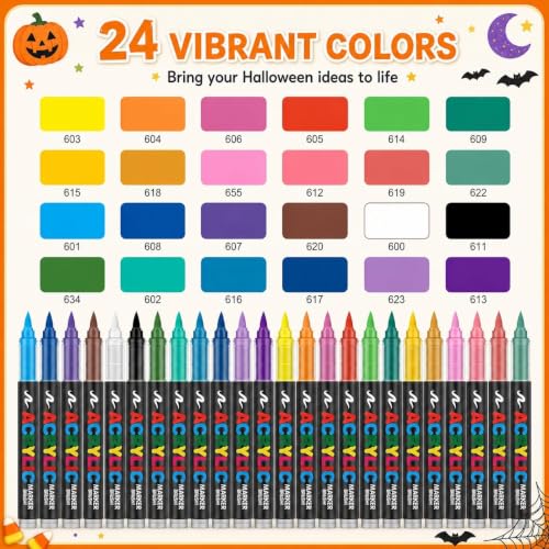 Image of wall love 24 Colors Acrylic Paint Marker Brush Pen Set, Dual Tip Fine and Broad Tip Paint Markers for Glass, Wood, Canvas, Ceramic, Plastic, Fabric, Rock Painting, DIY Art & Craft Projects
