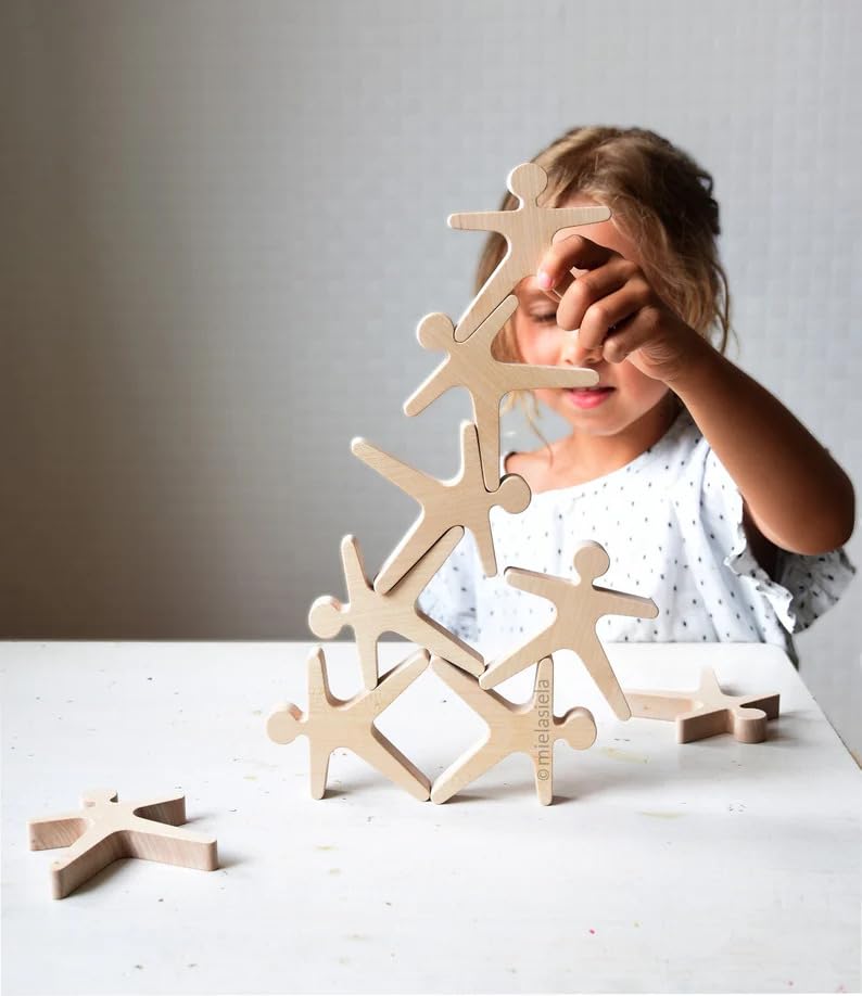 MUREN® Stack & Balance Human Shapes Tower Wooden Acrobats Balancing Toy Set Promotes Critical Thinking & Creativity Early Learning Game for Kids Children Boys/Girls