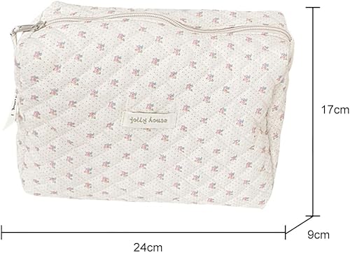 Miniatura 3 de Bolsa de maquillaje floral de algodón, bolsa de cosméticos de 3 piezas, bolsa de aseo de viaje, bonita bolsa de maquillaje estética, bolsa de