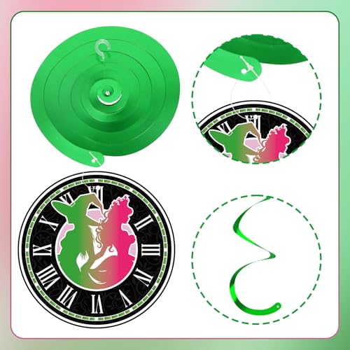 Image of Hooqict Witch Birthday Decorations Pink and Green Happy Birthday Banner with 15Pcs Hanging Swirl Ceiling Streamers for Girls Women Princess Witch Movie Themed Party Decorations Supplies